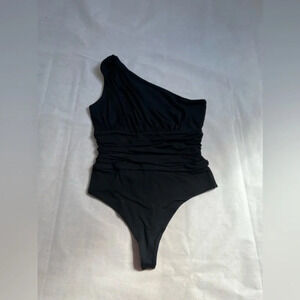 Susana Monaco Cherry Tomato Black Bodysuit Thong One Shoulder Basics Size Small